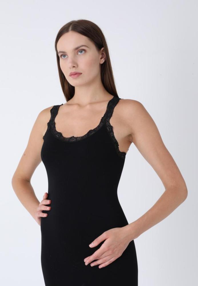 Rochie Damă cu Dantelă – fără cusături,Culoare Negru, Engros